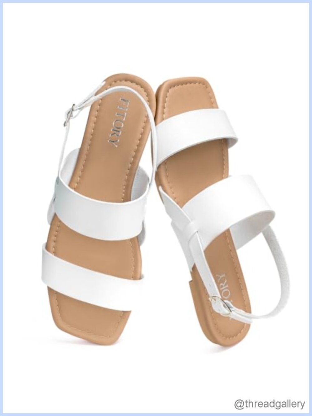 FITORY Women's Flat Sandals Square Toe Slingback Adjustable Buckle Comfort